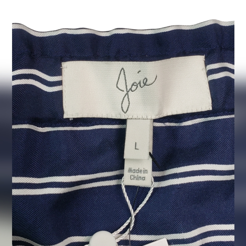 NWT Joie Addiena Silk Stripe Cropped Pants Dark Navy L Coastal Nautical Capsule - Picture 10 of 15